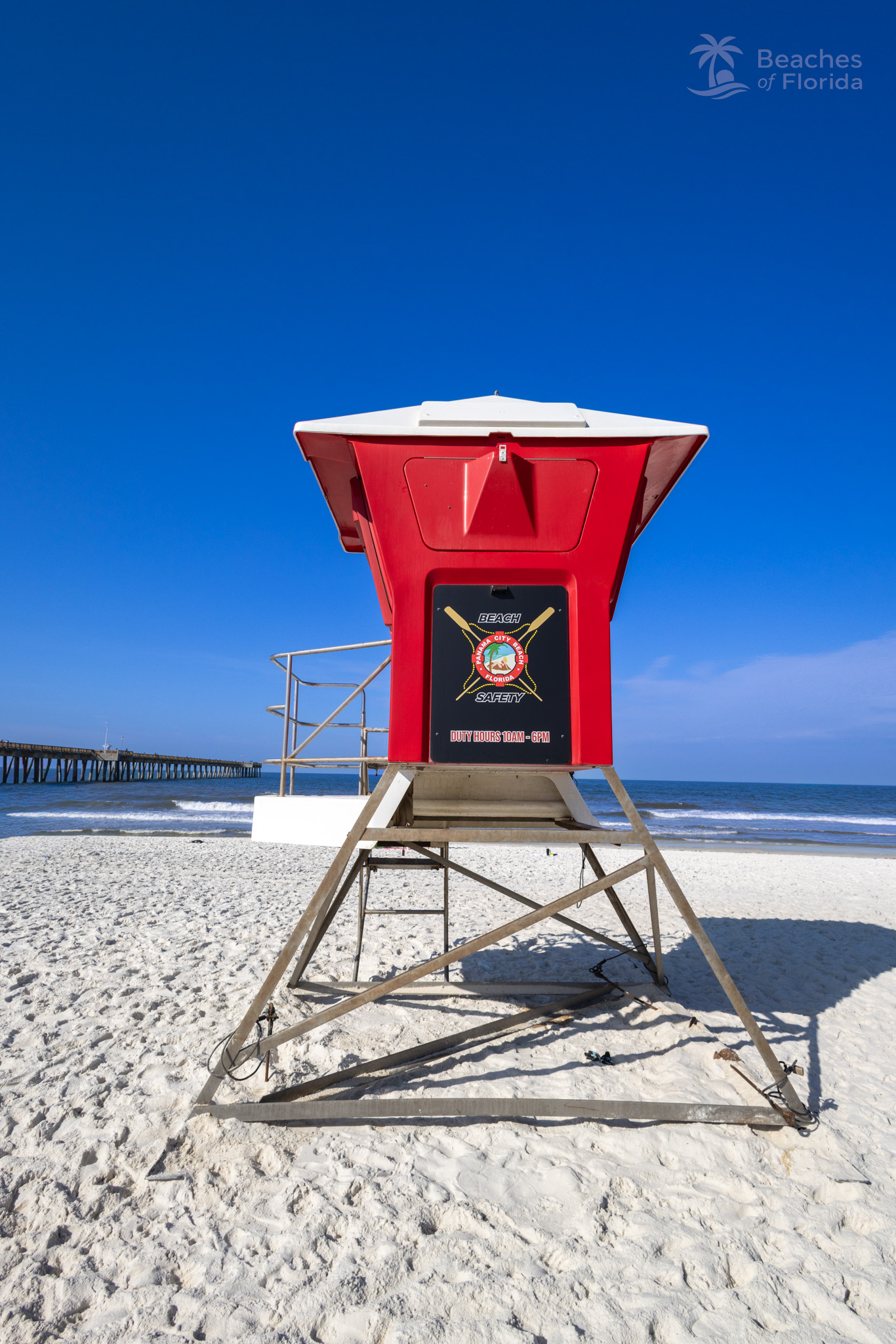 Lifeguard station on the white sand at Panama City Beach