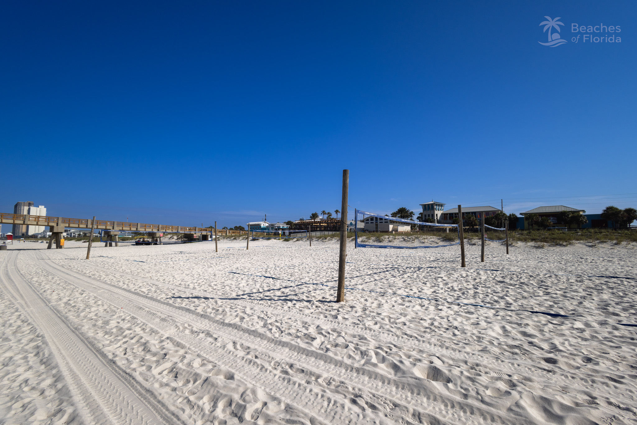 Beach volleyball nets set up on the sand at Panama City Beach